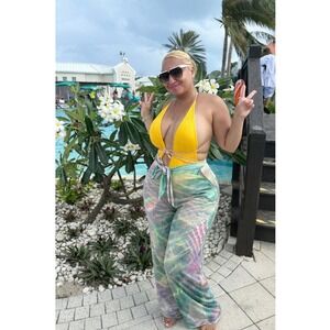 PRETTYLITTLETHING‎ Womens Multi Water Print Frill Beach Trousers Sz.8